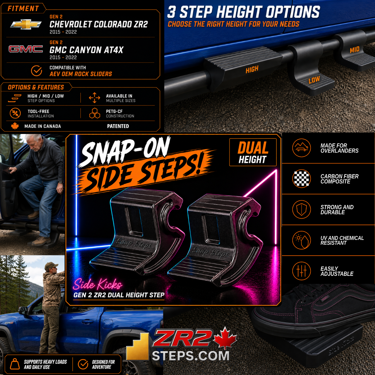 Gen 2 ZR2/AT4X Snap-On Side Steps - Dual Height - (2015-2022)