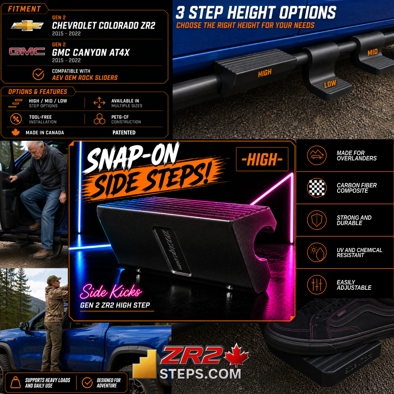 Gen 2 ZR2/AT4X Snap-On Side Steps - High - (2015-2022)