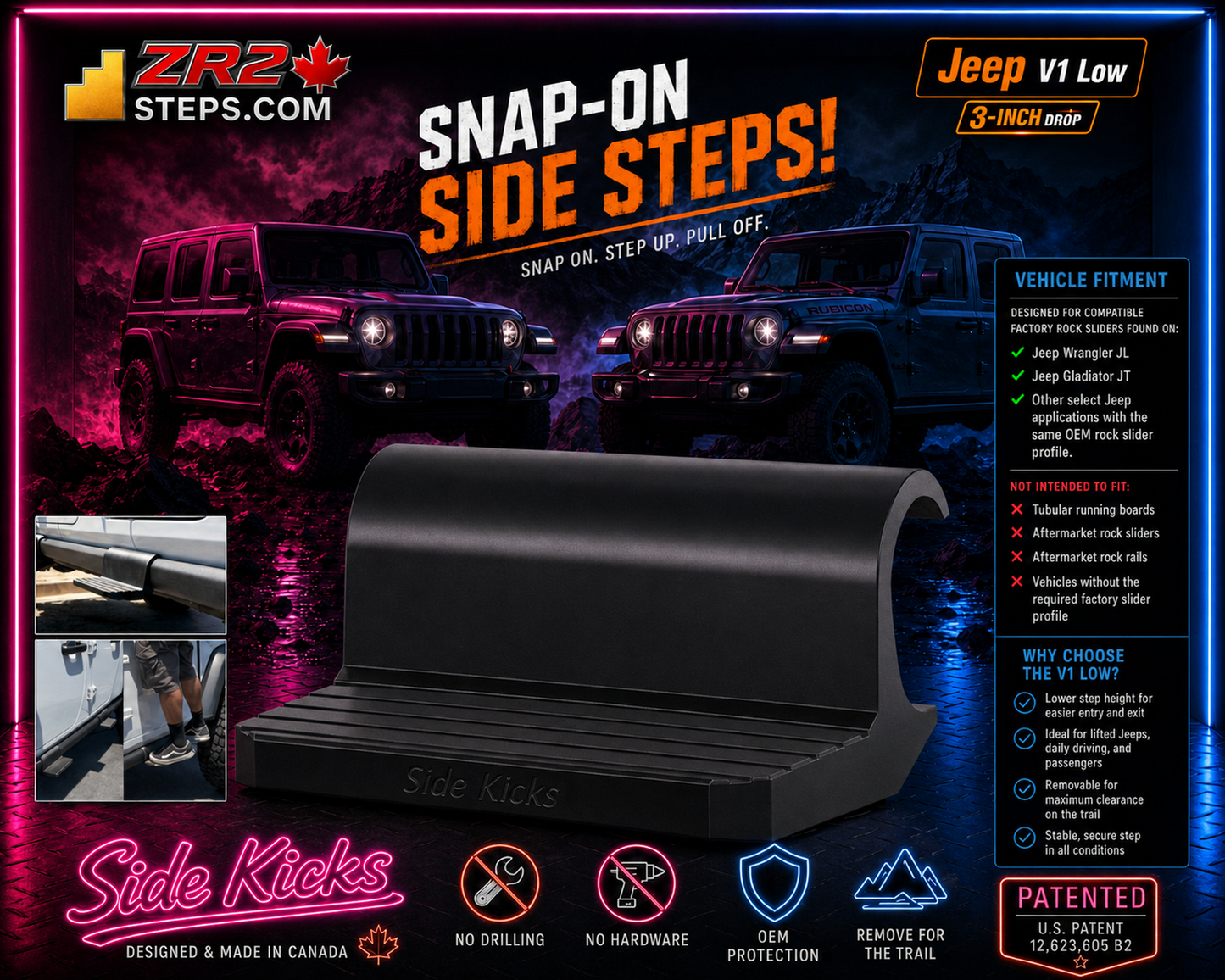 Jeep Snap-On Side Steps - V1 Low