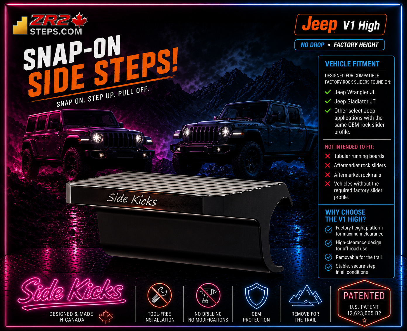 Jeep Snap-On Side Steps - V1 High