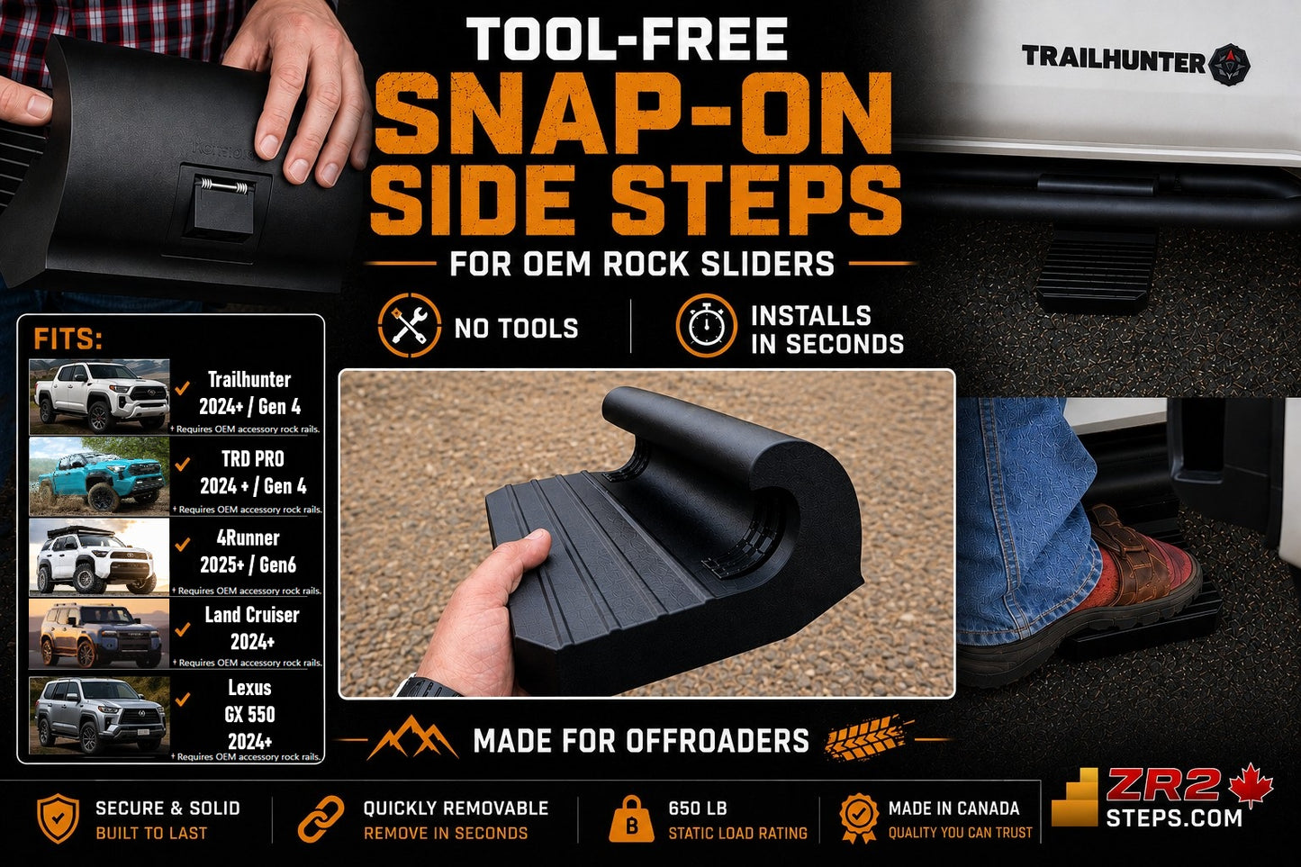 Toyota Trailhunter Premium Snap-On Side Steps - High