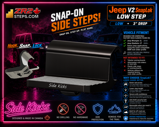 Jeep Snap-On Side Steps - V2 Low - SnapLok Series
